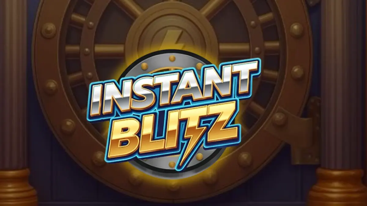Tampilan visual neon dan vault futuristik pada slot Instant Blitz